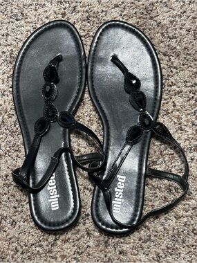 Unlisted Black Embellished T-Strap Sandals